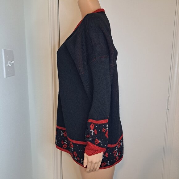 Vintage 80's Christmas Cardigan Sweater Size XL Bedford Fair Red/Black - Picture 5 of 10